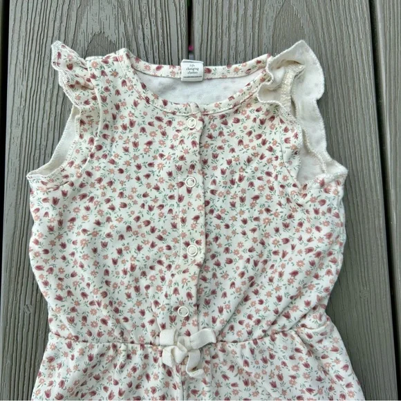 Colored Organics pink and white floral flutter sleeve romper - Picture 2 of 3